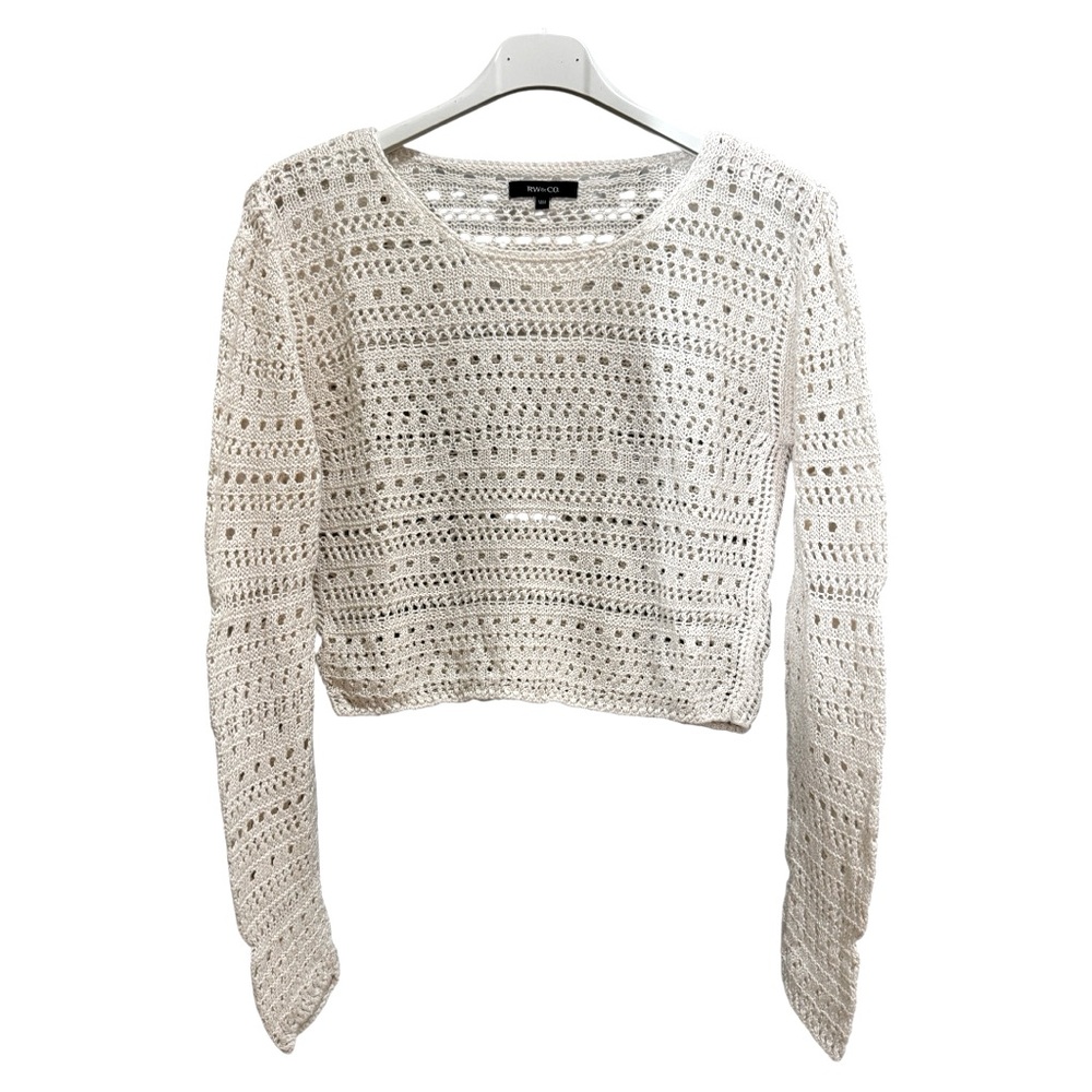 RW & CO Women's Crop Cream Crochet Top Sz M